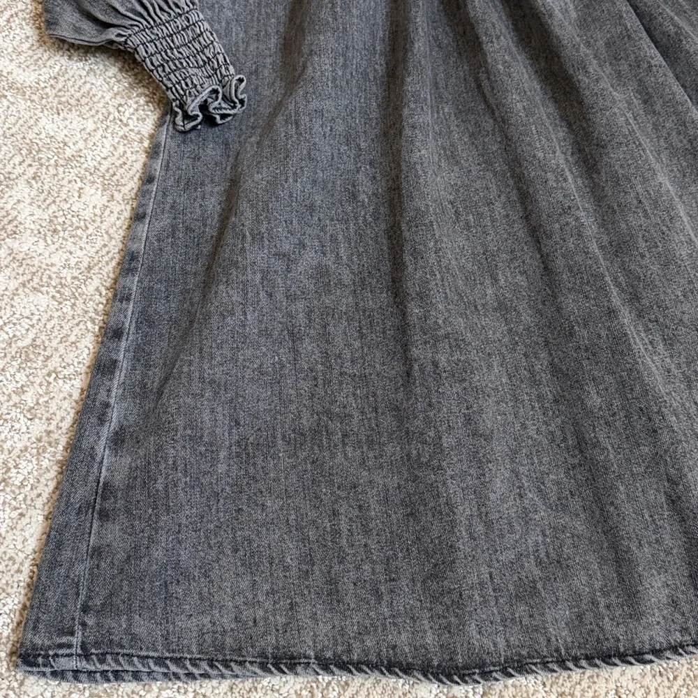 Petite Amalie Girls’ Black Wash Chambray Shirred Neck Babydoll Dress—5Y